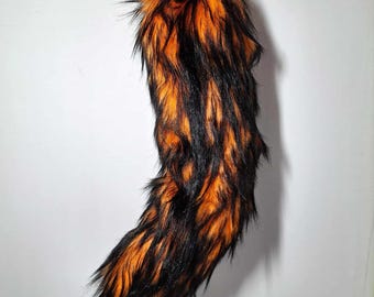 Cola naranja con punta de piel sintética negra, Cosplay, Therian