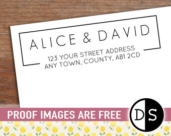 Return Address Stamp Personalized Address Custom Name Acrylic Mounted Wedding Name Modern, 2.75"x0.9" (cas121)