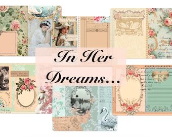 In Her Dreams, 12 pages, self  love journaling kit, shabby, girly, dreamy, whimsical, swans