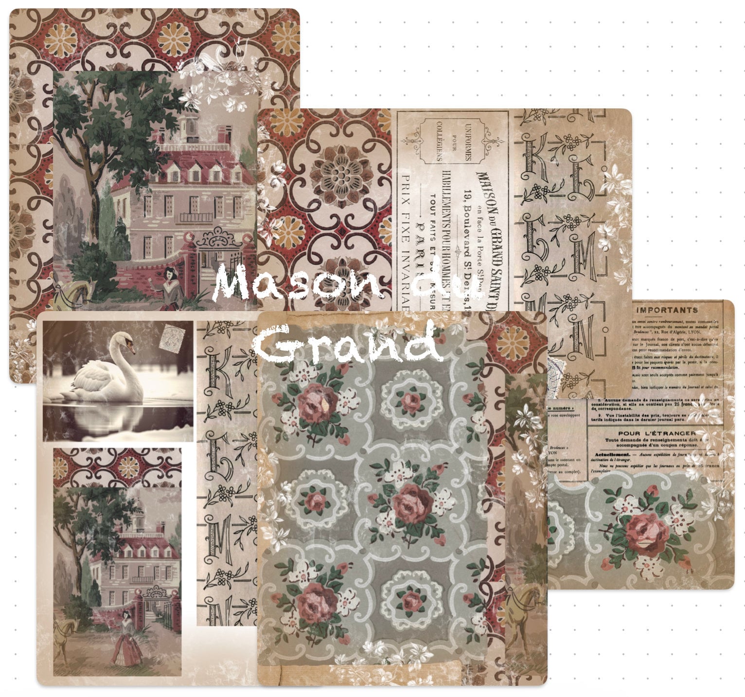Madison Du Grand, French wall paper, vintage wall paper, junk journal