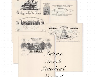 French antique letterhead notepad - antique ephemera for junk journals Paris, France 5 pages all different letterheads , simply gorgeous