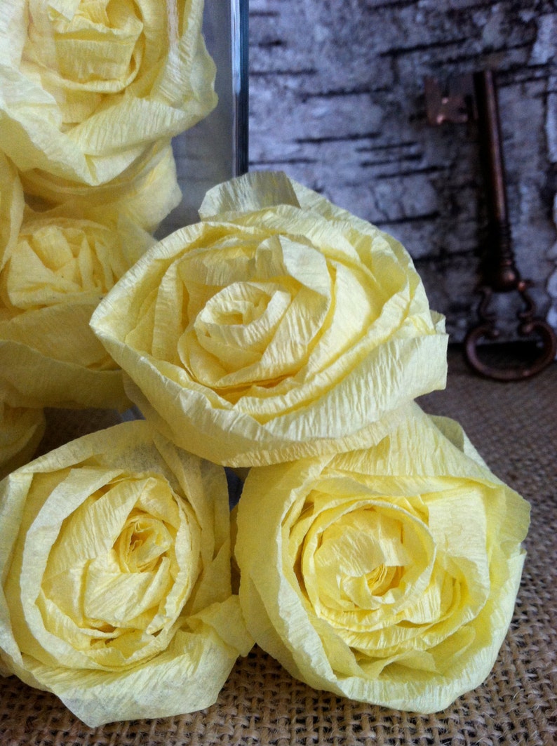 Yellow Crepe Paper Rose Handmade Set of 20 Etsy