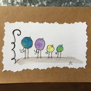 Cartes de correspondance fantaisistes faites à la main avec des oiseaux aquarelles BLANK - Lot de 4