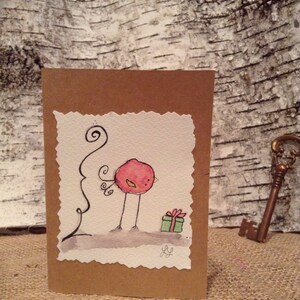 Carte de correspondance lunatique faite main aquarelle oiseau cadeau BLANK - édition de Noël