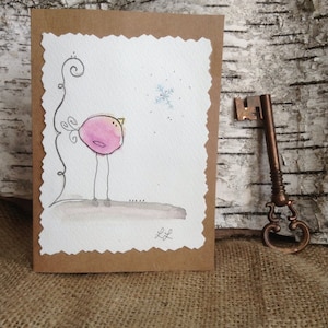 Carte de correspondance lunatique faite main d'oiseau de flocon de neige d'aquarelle BLANK