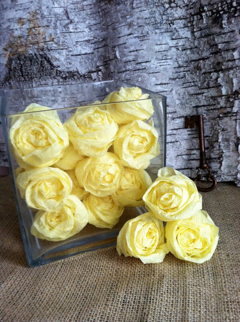 Yellow Crepe Paper Rose Handmade Set of 20 Etsy