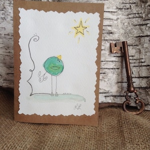 Carte de correspondance lunatique faite à la main d'étoile d'oiseau d'aquarelle BLANK