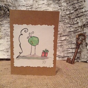 Carte de correspondance lunatique faite main aquarelle oiseau cadeau BLANK - édition de Noël