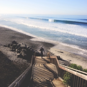 Surfer Photo | Ocean Waves | Stairway to Beach | Pacific Ocean Photo | California Surfer Art | Carlsbad Beach Photo | California Ocean art