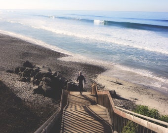 Surfer Photo | Ocean Waves | Stairway to Beach | Pacific Ocean Photo | California Surfer Art | Carlsbad Beach Photo | California Ocean art