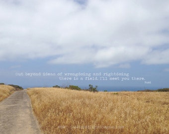 Vincent & Rumi, Golden Landscape and Blue Ocean Photo, Pacific Ocean Art, Crystal Cove Park, Orange County, California, Optional Rumi quote