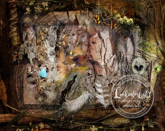 Looking for Woodland Creatures | Forest Finds | Forest Collage | Tree Photo Art | Woodland Still life | Surreal Nature Print |  In the Woods