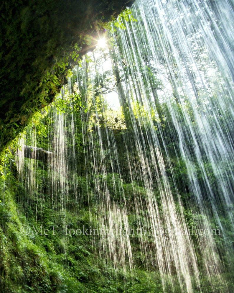 Sunlight Waterfalls Art Green Rain Forest Print Rainforest Wall Decor Waterfalls Photo Silver Falls State Park Oregon Nature Print image 2