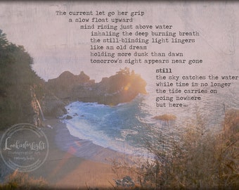 Ocean Poem Photo / Zen Print Art / California Coast / McWay Falls Photo / Sunset Dusk Poem / Meditation Prayer Art / Big Sur California Art
