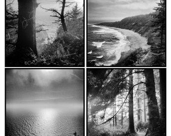 Ocean Photo Art, Pacific Coast Photo, Beach Forest Photo, Pacific Ocean Art, Photo set, Black white Photos, California Photo, Oregon Photo