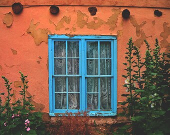 Taos Pueblo Photo | Native American Print | Southwest Photo | Taos Window | Adobe Architecture | Blue Rustic Window | Taos New Mexico Print