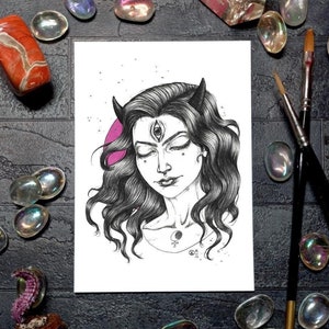 Disegno strano del terzo occhio di Lilith, stampa artistica oscura, poster occulto surreale, decorazione da parete con illustrazione fantasy, altare wiccan stregonesco, regalo magico gotico