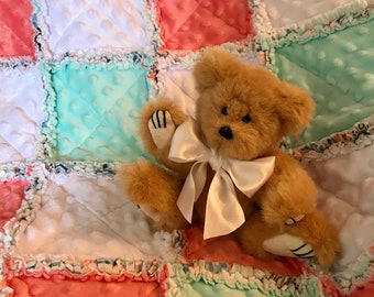Minky Rag Quilt Lovey: Peach, Mint, & White Cuddle Dot Blanket