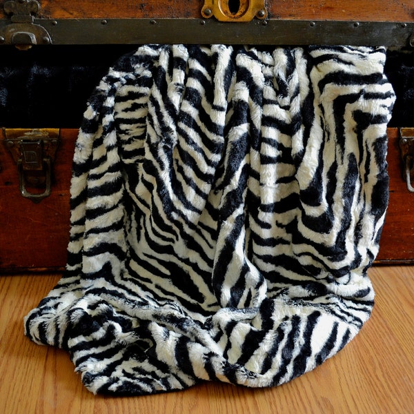 Adult Minky Blanket, Zebra Throw, Faux Fur Blanket, Winter Throw, Super Silky! 72" X 60", Ready to Ship