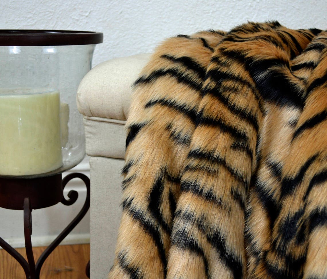 Faux Fur Tiger Blanket Throw Faux Fur Blanket Faux Tiger Etsy