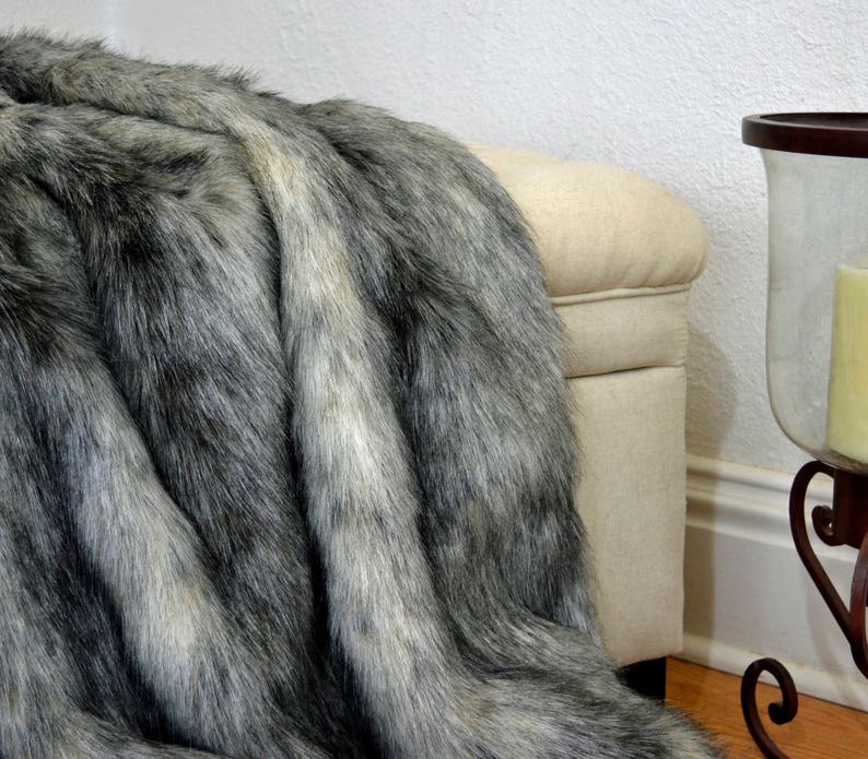 Grey Wolf Faux Fur Blanket Throw Faux Fur Blanket Faux Fox Etsy