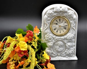 Vintage Precious Moments Porcelain Cameo Mantel Clock from 1996 Dresser Top Clock