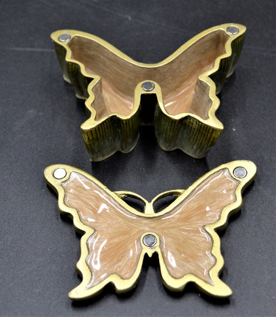 Vintage Enamel and Copper Jeweled Butterfly Trink… - image 3