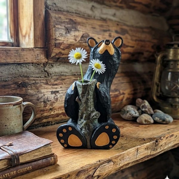 Bearfoots Bear Figurine "Singing Tree" Vase or Pencil Holder by Jeff Fleming (Retired)