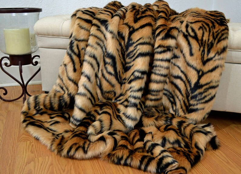 Faux Fur Tiger Blanket Throw Faux Fur Blanket Faux Tiger Etsy