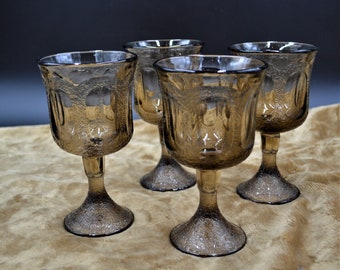 Fostoria Woodland Brown Wine Goblets 6 oz Made in the USA Fall Decor Vintage Glasses