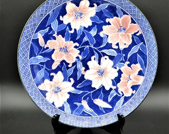 Japanese Lily Hand Painted Porcelain 12.5" Plate Platter by Sun Ceramics Japan Display Plate Charger Serving Platter Vintage Asian Decor