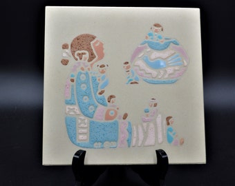 Vintage Large 8"x8" Cleo Teissedre Navajo Storyteller Artest Tile Hand Painted Ceramic Kiln Fired