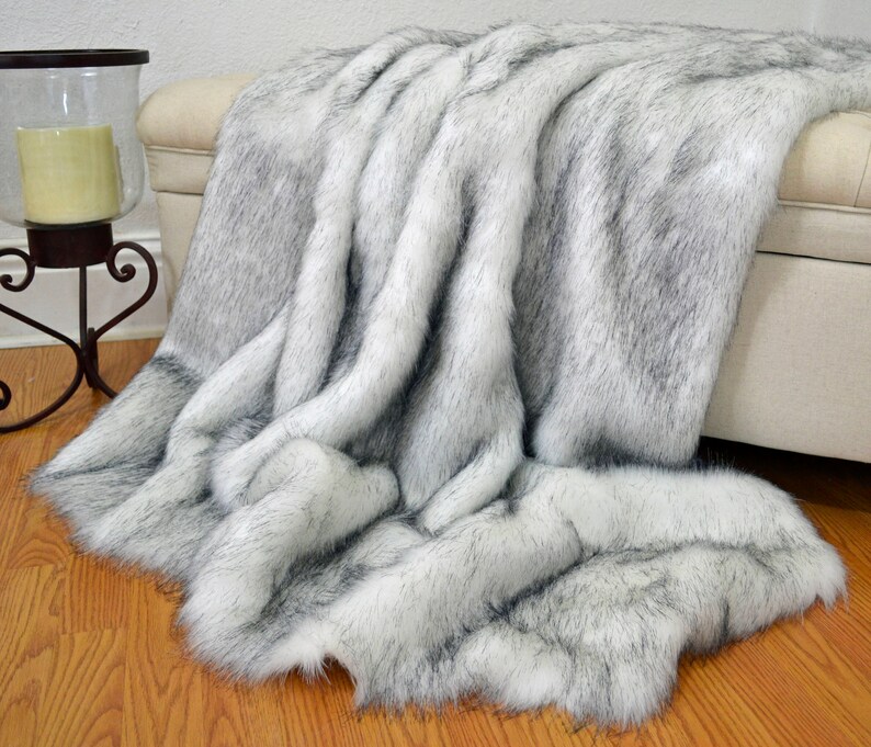 Faux Fur Throw Blanket White Husky Faux Fur Fake Fur Blanket | Etsy