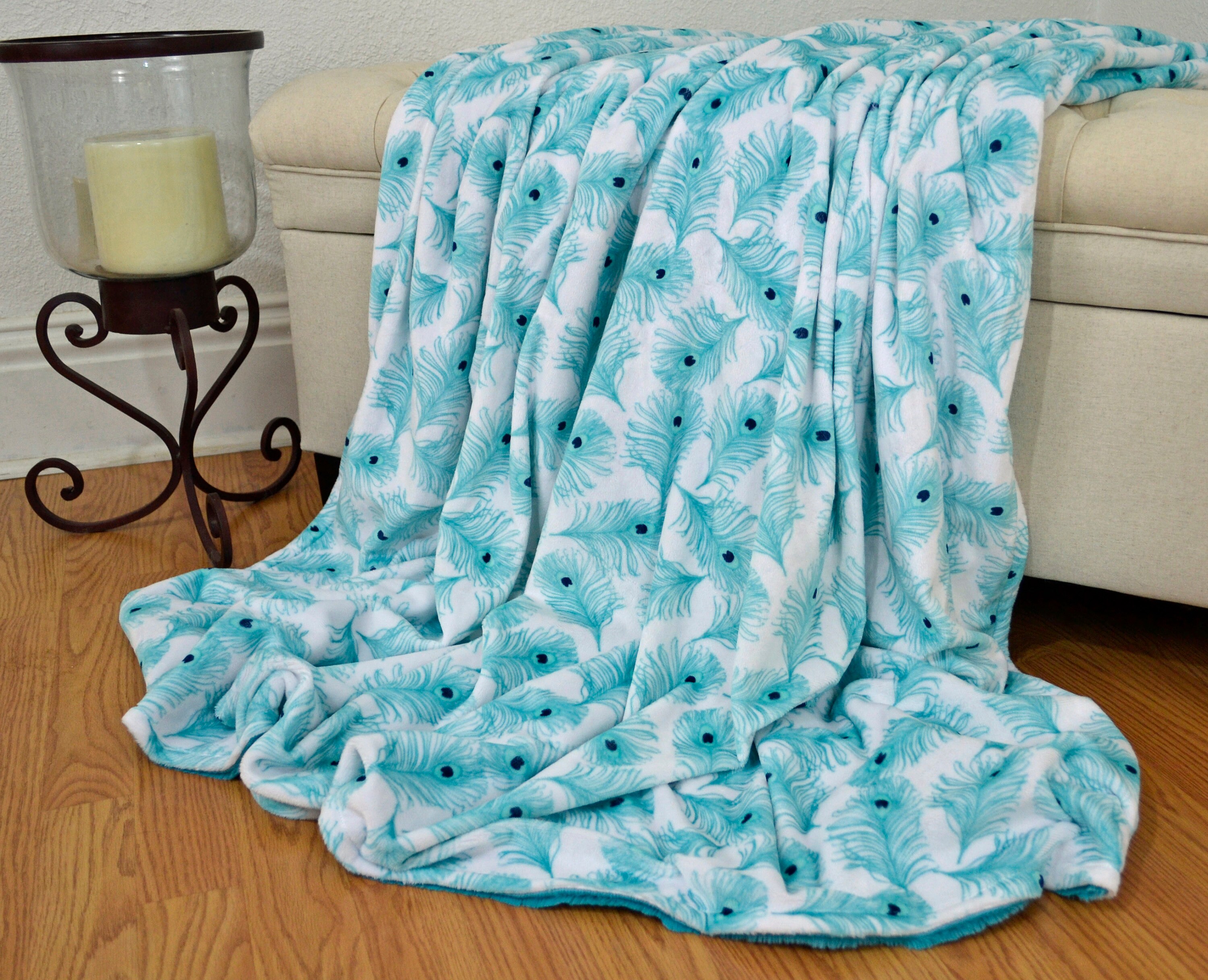 Adult Minky BlanketTeal Peacock Feather Blanket Throw Faux Etsy