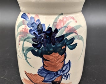 Small Vintage Hand Painted Crock by American Pottery Marshall, TX Western Design Signed by Artist 1997