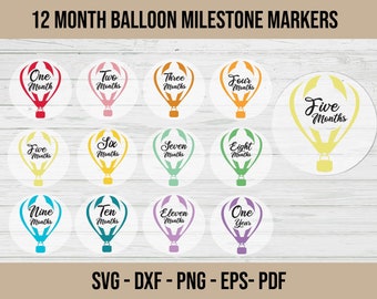 Baby Monthly Milestone balloon rounds 4 inch 12 template svg png eps pdf dxf files