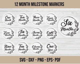 Baby Monthly Milestone rounds 4 inch 12 template svg png eps pdf dxf files