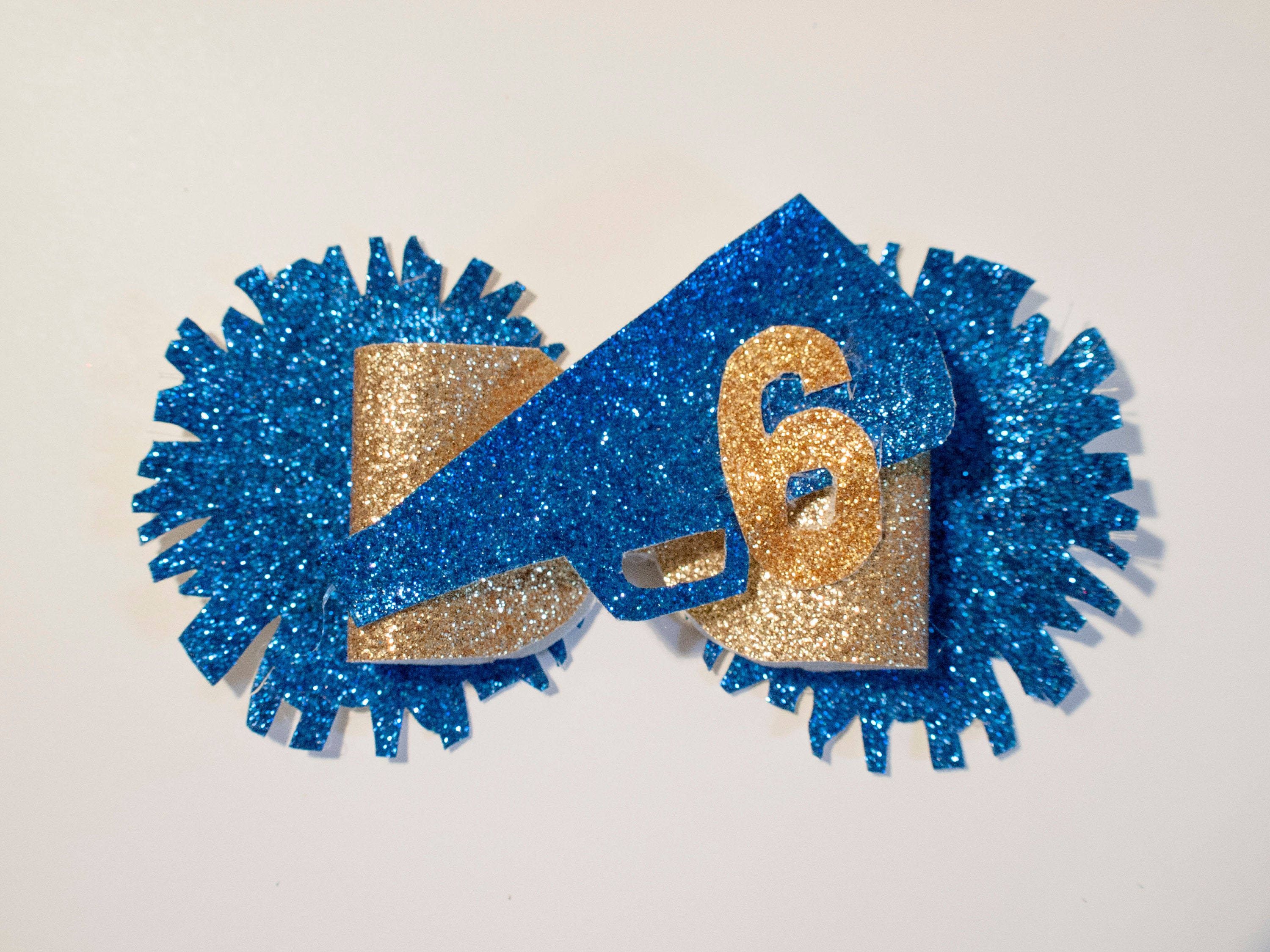 Cheerleader-Schleifen Für Pferdeschwanz – Mit Strasssteinen, 20 Cm, 6 Stück In Königsblau/Weiß