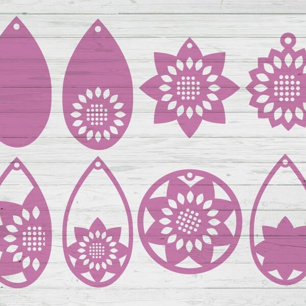 Flower earrings template svg dxf png ai files