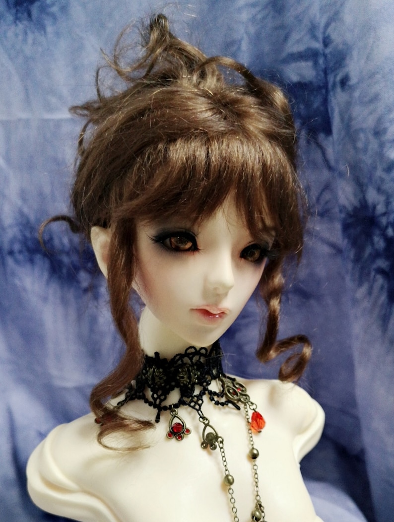 22-23cm BJD Hair Wig in Natural Mohair for 13 doll  head cric 8-9 DF-3DW043 Brown