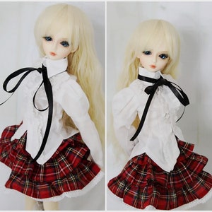 BJD Doll Clothes Outfit Lolita Dress  School Uniform white shirt + red skirt  1/3 Girl SD