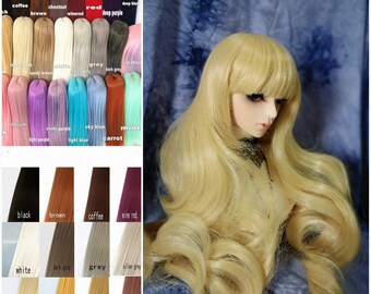 BJD Hair Wig Heat Resistant Long Curly , full color & full sizes for selections  Head Circumference :5" to 16" (13cm to 38cm)