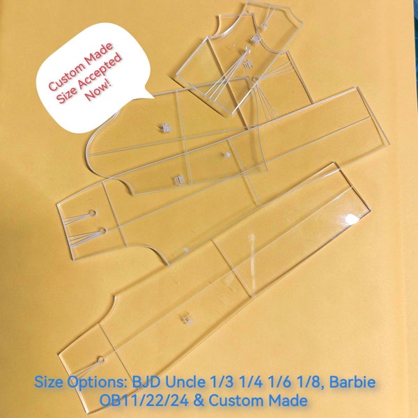 Acrylic Pattern Making Tool for Doll Clothes , garment prototype for BJD 1/6, 1/4 MSD, 1/3 SD, Uncle, Barbie, OB11, OB22, OB24 & Custom Made