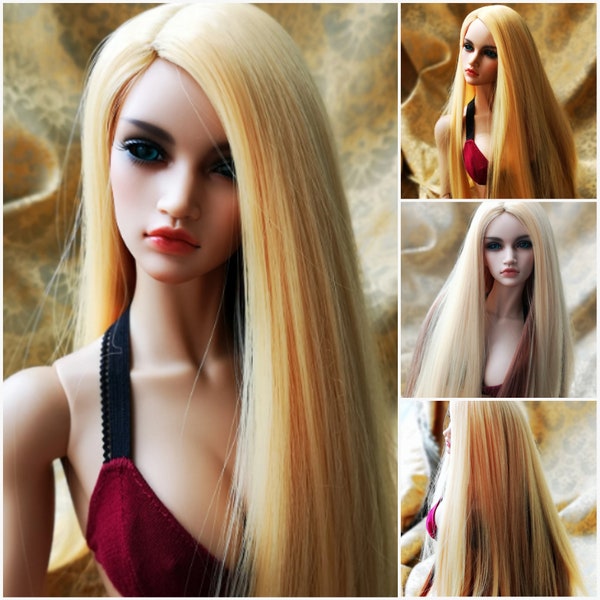 BJD Hair Wig  Long Straight in any 2 colors mixed,  full color selections head circumference 8-9" /20-22cm