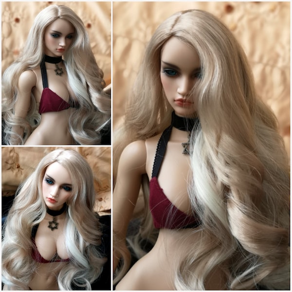 BJD Hair Wig  Long Curly in any 2 colors mixed,  full color selections head circumference 7-8" /18-20cm
