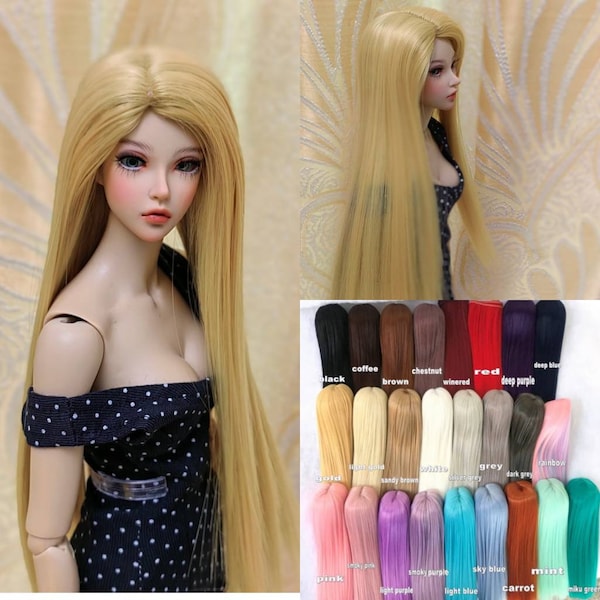 Doll Hair Wig Heat Resistant long straight with no bangs, full color for selections, Head Circ 12-13cm/5-5.5inch