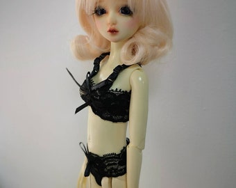 BJD Clothes - Black Lace Underwear Set Bra and Panties, 1/3 1/4 SD MSD