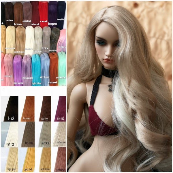 Custom-Made BJD Doll  Hair Wig Heat Resistant Long Curly, one color or two colors/layers full color & sizes, 5-18 inch/13-46cm