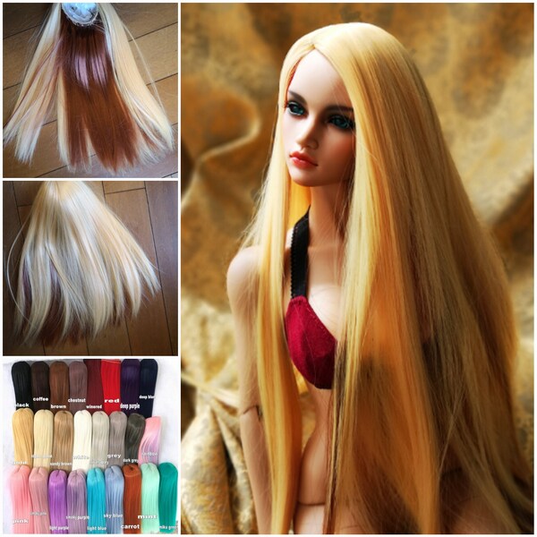 Custom-Made BJD Doll  Hair Wig Heat Resistant Long Straight, one color or two colors/layers full color & sizes, 5-18 inch/13-46cm