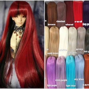 Custom-Made BJD Doll  Hair Wig Heat Resistant Long Straight with Bang, one color or two colors/layers full color & sizes 5-18 inch/13-46cm